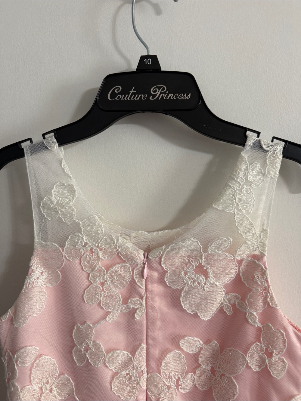 Girls' Pink Lace Floral Dress with Pearl Waist - Picture 4 of 6